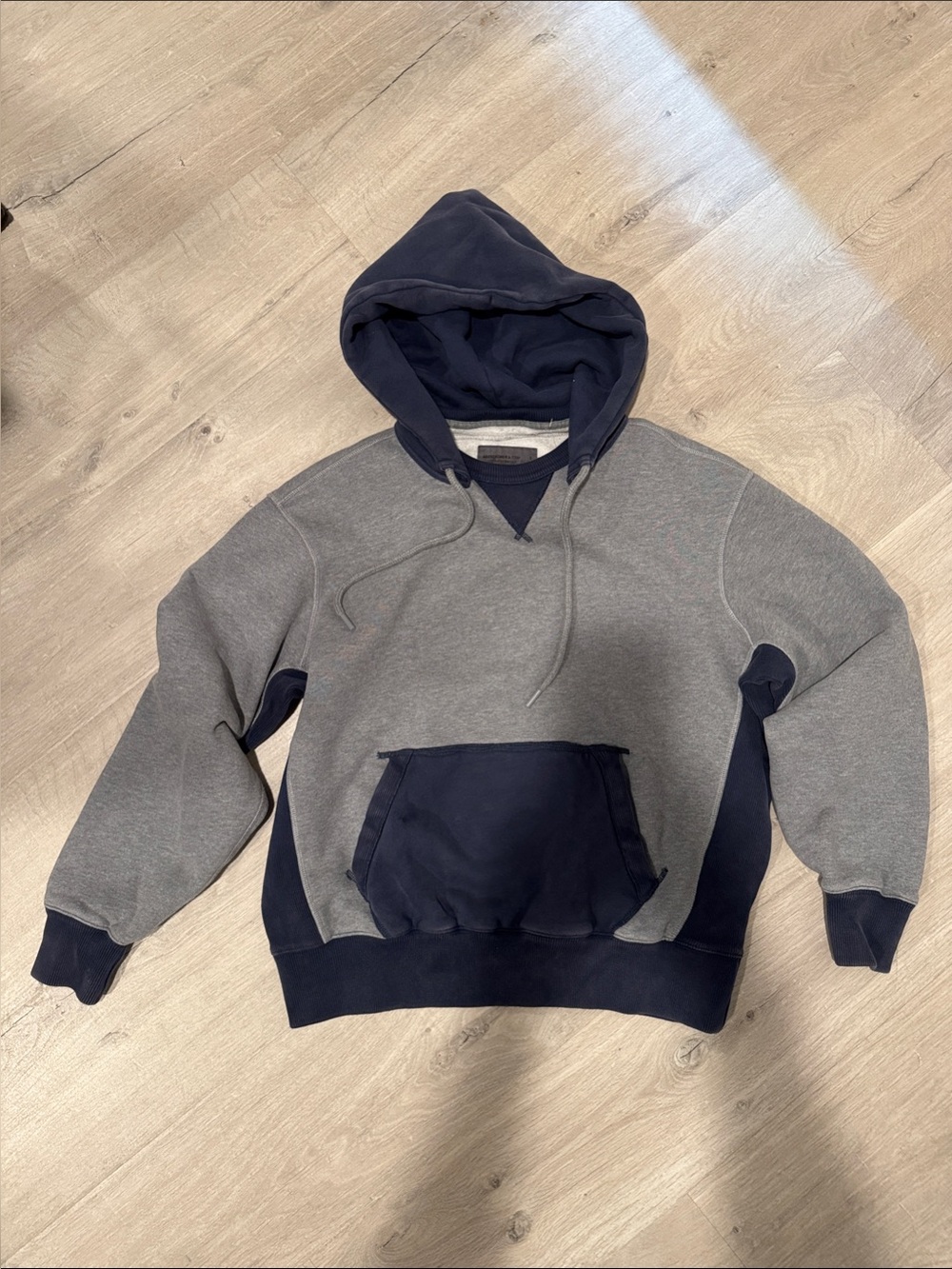 Abercrombie & Fitch Gray and Navy Contrast Pullover Hoodie